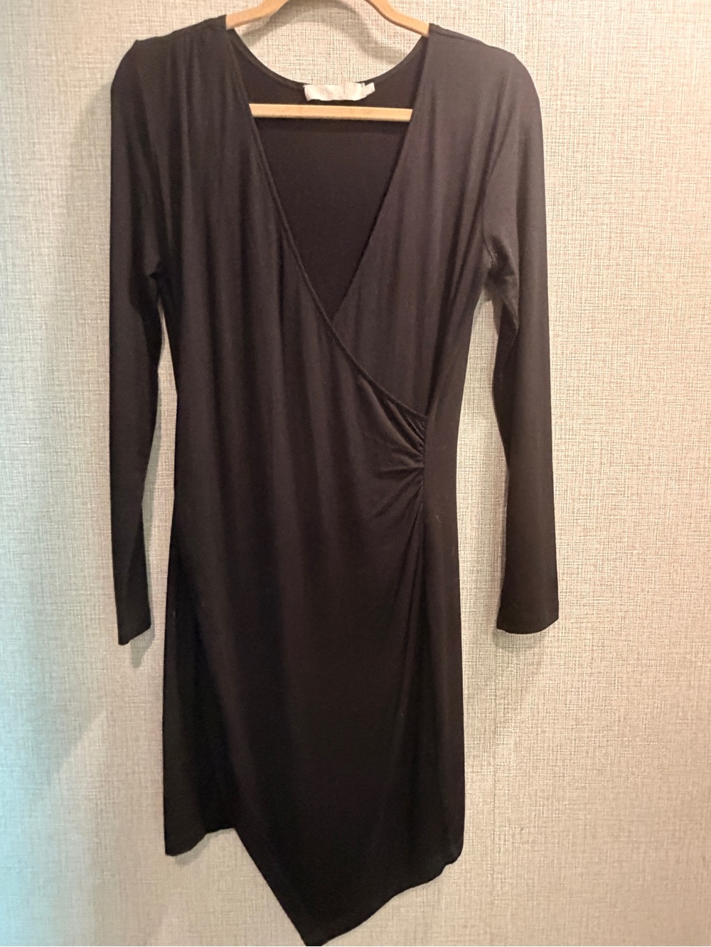 Kain Brand Black Long-Sleeve Faux Wrap Dress Size Large